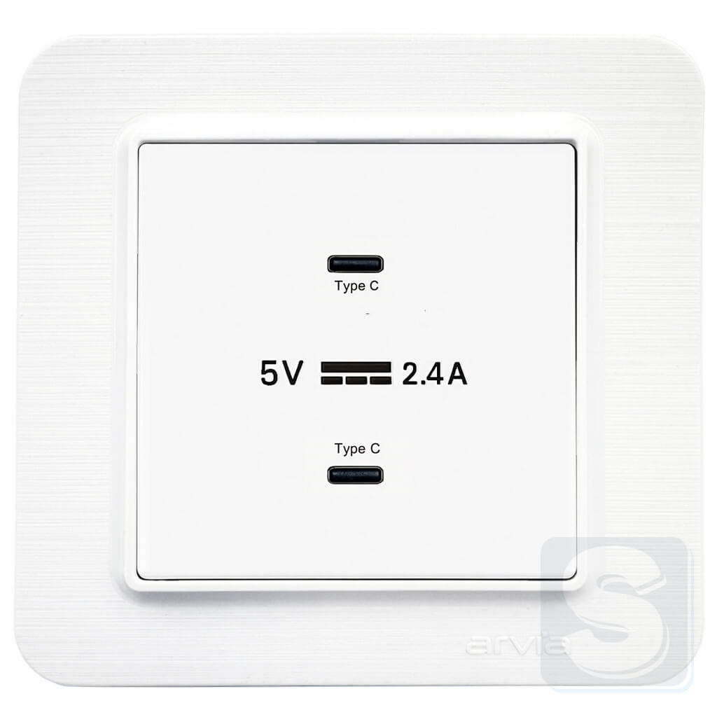 Розетка USB-C + USB-С 5V-2.4A Arvia Electric Lavin Белый